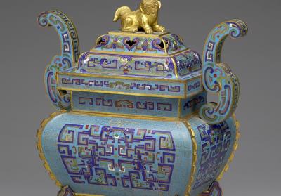 图片[3]-Copper ding-shaped incense burner in cloisonne enamels from a five-piece altar set, Qing dynasty (1644-1911)-China Archive